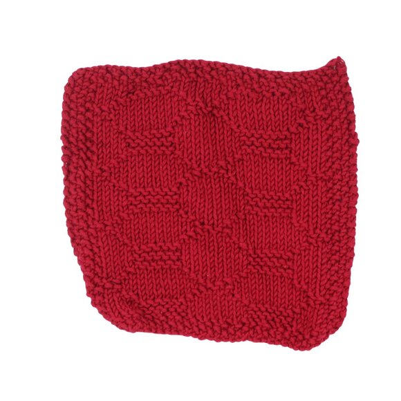 Handmade Hand Knit Red Cotton Dishcloth Set (Bloemen, Ripples, Honeycomb) - Picture 4 of 4